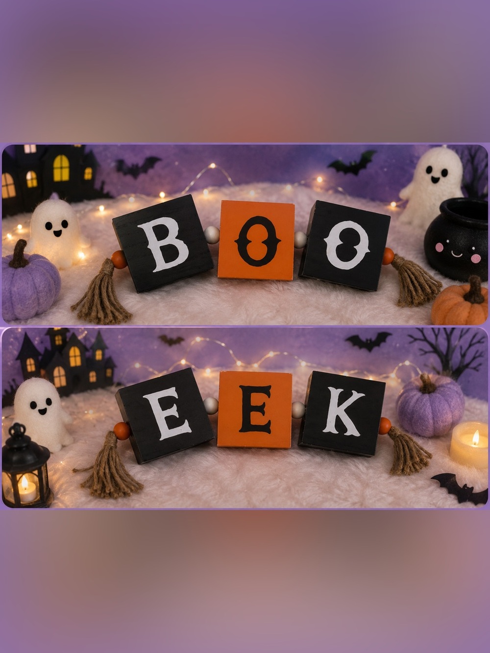 Halloween EEK Wooden Block Bead Garland Rustic Farmhouse Decor